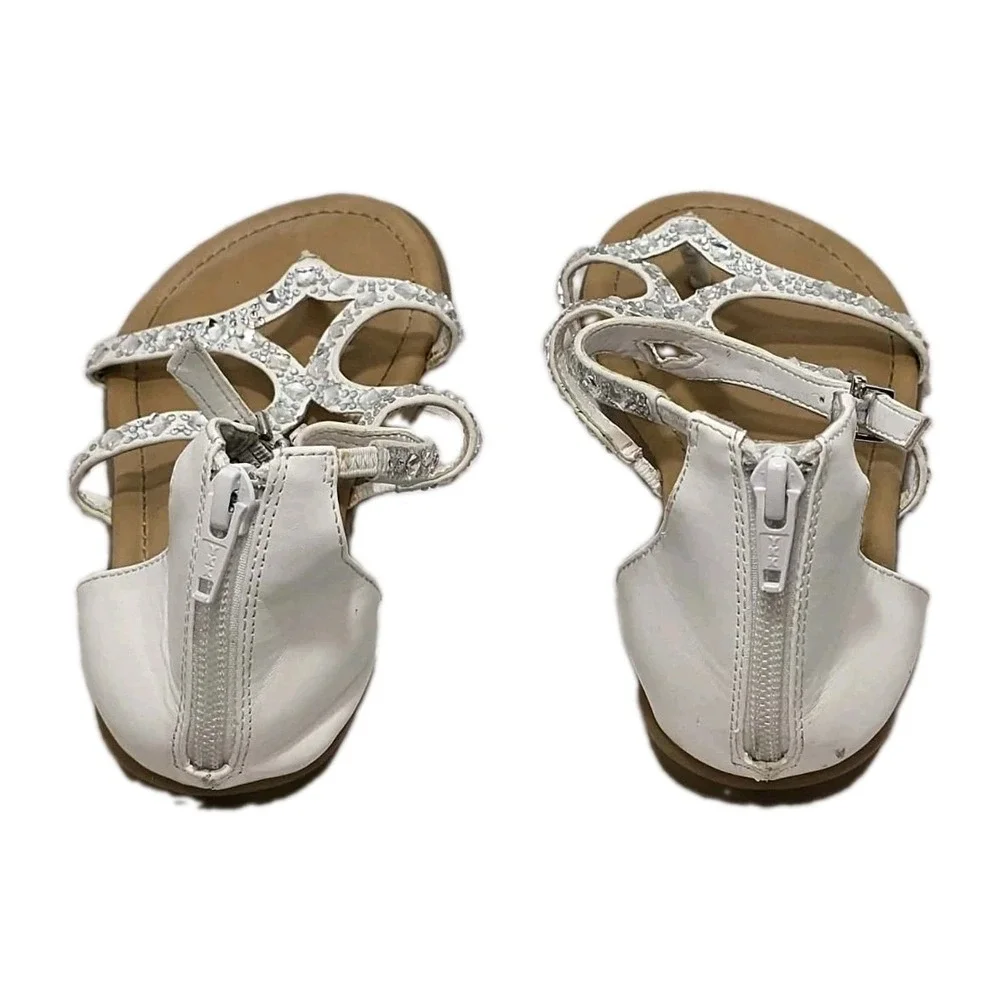 GB Girls Xephy White Rhinestone Gladiator Thong Sandals Sz 3 Back Zip GUC